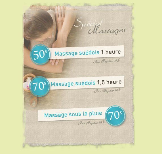 Massages su&eacute;dois et sous la puie &agrave; rabais
