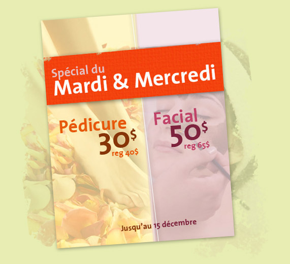 Sp&eacute;cial du mardi et mercredi, facial et p&eacute;dicure